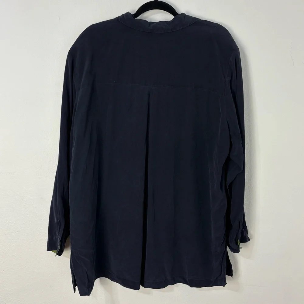 Vtg Maggie McNaughton‎ Womens Silk Navy Green Buttoned Long Sleeve Tunic Top 3X - Picture 2 of 11